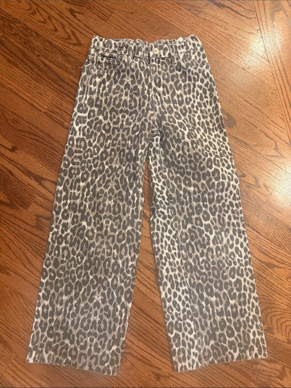 Zara Kids Leopard Print Wide-Leg Pants - Gray